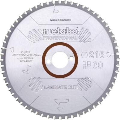 Metabo Lame de scie ""laminate cut - professional"", 216x2,4/1,8x30 Z60 FZ/TZ 0&deg; - 628442000