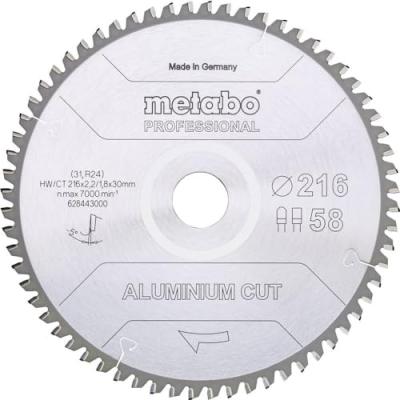 Metabo Lame de scie 'Aluminium cut - Professional', 216x30 Z58 FZ/TZ 5&deg;neg - 628443000