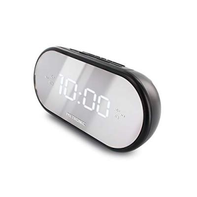 Radio-r&eacute;veil fm Miroir double alarme - noir et argent - Noir