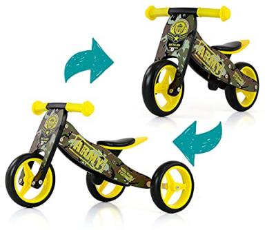 Milly Mally Jake Draisienne &agrave; Deux ou Trois Roues V&eacute;lo en Bois Army