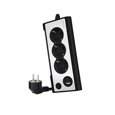 Nanocable 10.37.0013-bk Power Strip 3 Outlets With Usb Argent&eacute;