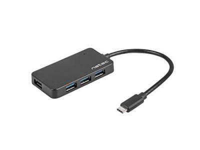 Hub natec silkworm usb-c 4 puertos usb 3.0 negro