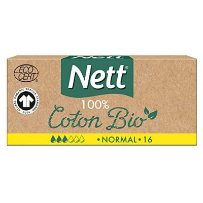 Nett Coton Bio Tampon Sans Applicateur, Normal, Boite de 16 Tampons