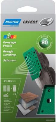 Norton - 5 Garnitures Corindon Multi-Air 93 X 185 Mm (Grain 80)