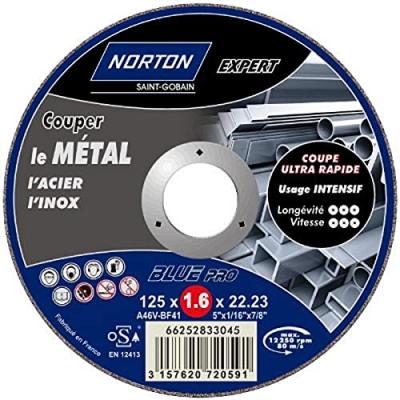 Norton Tron&ccedil;onnage fin plate expert M&eacute;tal/Inox 125 x 1,6 x 22,2