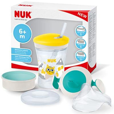 NUK Coffret tasse enfant embouts All-in-1 PP turquoise/jaune 230 ml