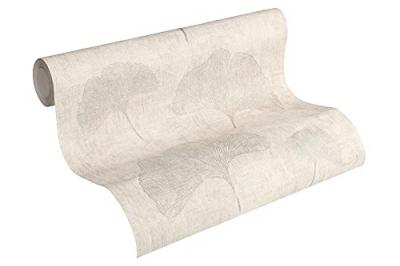 Papier peint vinyle sur intiss&eacute; Ginkgo argent