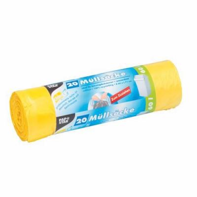 PAPSTAR Sac poubelle HDPE &agrave; liens coulissants, 60 L, jaune