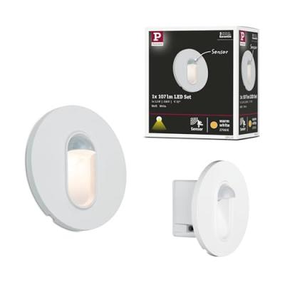Luminaire encastr&eacute; mural rond - 2,7W - 2700K - Avec d&eacute;tecteur - Blanc
