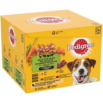 PEDIGREE 48 Sachets fra&icirc;cheur en sauce 4 vari&eacute;t&eacute;s pour chien 100g (2x24)