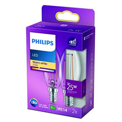 Philips bougie LED Filament E14 2&nbsp;W 2&nbsp;700&nbsp;K x2
