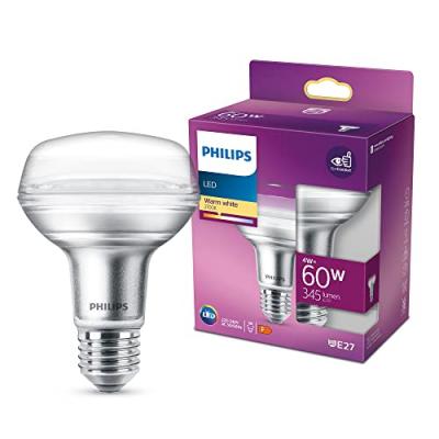 Philips ampoule LED R&eacute;flecteur R80 E27 60W Blanc Chaud, Verre