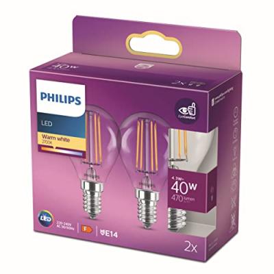 Philips ampoule LED E14 4,3&nbsp;W P45 fil 2&nbsp;700&nbsp;K x2