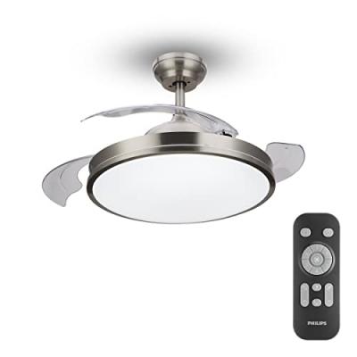 Ventilateur de plafond avec lumi&egrave;re philips atlas nikel 450 lm 28 w