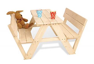 Table en bois 4 places avec bancs avec dossier nicky naturel 201020