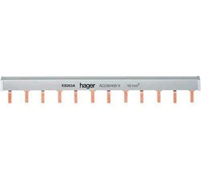 Puente de uni&oacute;n de leng&uuml;eta 2P, 10 mm&sup2;, 63A, 24M, color gris