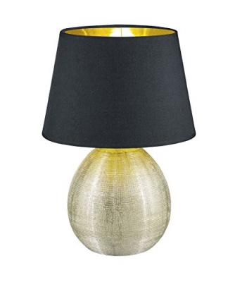 Lampe large socle c&eacute;ramique dor&eacute; abat-jour louxor noir &oslash;24 cm trio lighting