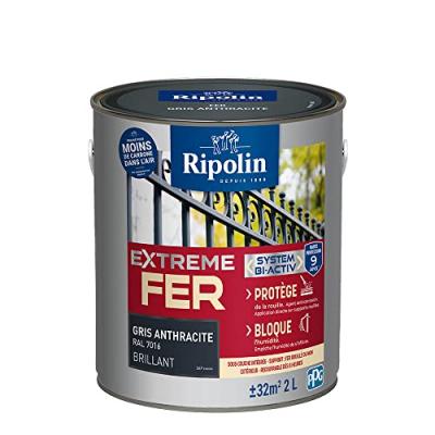 RIPOLIN Peinture pour Fer Ext&eacute;rieur - Gris Anthracite Brillant, 2L