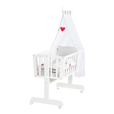 Berceau en bois avec parure ariel - 90x40 cm - coloris blanc 