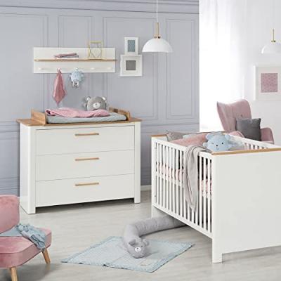 ROBA chambre B&eacute;b&eacute; Duo ""Ava"" - Lit 70 x 140 cm + Commode &agrave; langer - Blanc - Artisan Oak