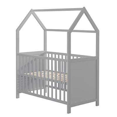 ROBA Lit Cabane B&eacute;b&eacute; &Eacute;volutif 60x120 cm - Convertible et R&eacute;glable en Hauteur - Taupe