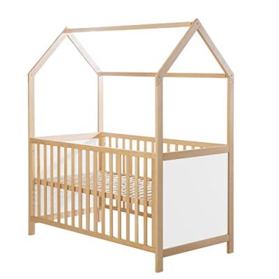 ROBA Lit Cabane B&eacute;b&eacute; &Eacute;volutif 70x140 cm - Convertible - Blanc - Naturel