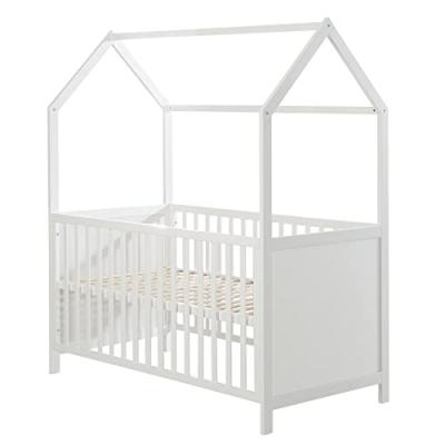 ROBA Lit Cabane B&eacute;b&eacute; &Eacute;volutif 70x140 cm - Convertible et R&eacute;glable en Hauteur - Blanc