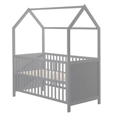 ROBA Lit Cabane B&eacute;b&eacute; &Eacute;volutif 70x140 - Convertible et R&eacute;glable en Hauteur - Bois Gris