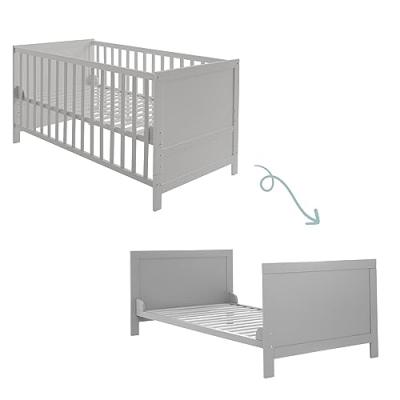 ROBA Lit B&eacute;b&eacute; &Eacute;volutif 70 x 140 - Hauteur R&eacute;glable - 3 Barreaux Amovibles - Bois Gris