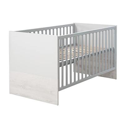 ROBA Lit B&eacute;b&eacute; &Eacute;volutif ""Maren 2"" R&eacute;glable en Hauteur - 70x140 cm - Gris clair - Ch&ecirc;ne Blanchi