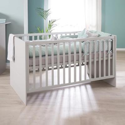 ROBA Lit B&eacute;b&eacute; &Eacute;volutif Lea en Bois - Convertible en Lit Junior - Hauteur R&eacute;glable - Gris Clair