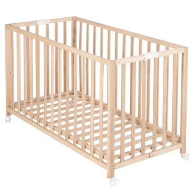 ROBA Lit B&eacute;b&eacute; Pliant en H&ecirc;tre ""Fold Up"" 60x120 cm  - avec roulettes &agrave; freins - Naturel