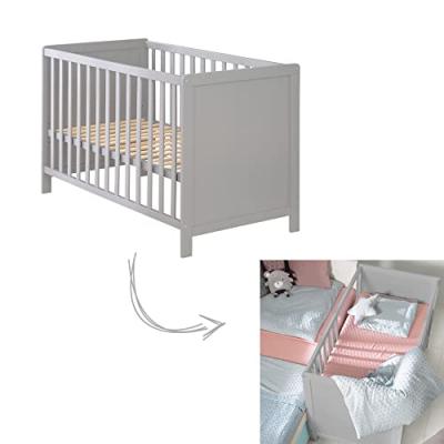 ROBA Lit Cododo 2 en 1 - 60x120 - R&eacute;glable - 5 Barreaux Amovibles + Sommier - Bois Gris 0176TP
