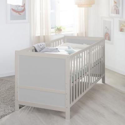 ROBA Lit B&eacute;b&eacute; &Eacute;volutif 70x140 cm Easy Sleep - Coins de Transformation Inclus - Bois Naturel et Gris 