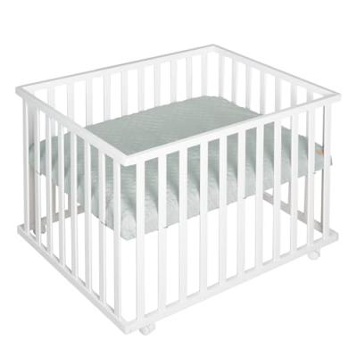 ROBA Parc B&eacute;b&eacute; R&eacute;glable - 100x75 cm + 4 Roues + Tapis de parc ""roba Style"" Vert givr&eacute; - Bois blanc