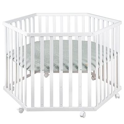 ROBA Parc b&eacute;b&eacute; roba Style hexagonal &middot; incl. insert de protection vert et roulettes, bois blanc blanc