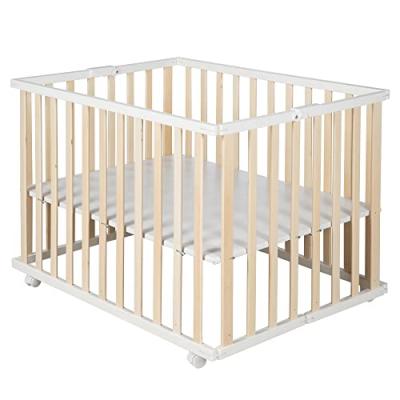 ROBA Parc B&eacute;b&eacute; Pliant en Bois - Avec 4 Roues - 74x100 cm - Bicolore