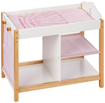 Lit poup&eacute;e combin&eacute; en bois avec commode et literie blanc/rose