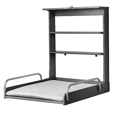 Table &agrave; langer murale en bois anthracite + Matelas &agrave; langer