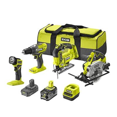 Pack RYOBI ONE+ 18V : 4 machines - 2 bat. Li-Ion 5Ah et 2Ah + chargeur & sac de transport