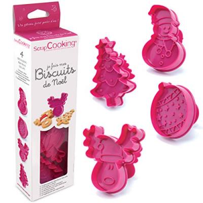 Kit je fais mes biscuits de No&euml;l : 4 d&eacute;coupoirs &eacute;jecteurs