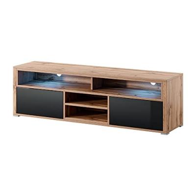 Selsey Mario - Meuble TV/Banc TV (140 cm, ch&ecirc;ne wotan/Noir Brillant, avec LED)