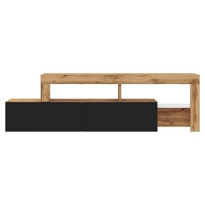 Selsey Asten - Meuble TV - 172 cm ch&ecirc;ne wotan - fa&ccedil;ade Noir - avec LED