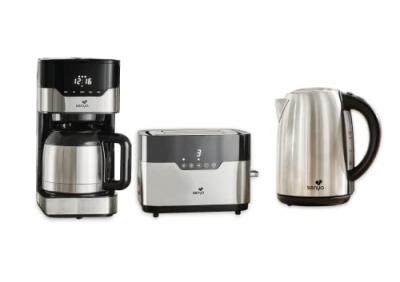 Set petit d&eacute;jeuner - Cafeti&egrave;re isotherme, Grille-pain tactile et Bouilloire inox 1,7L