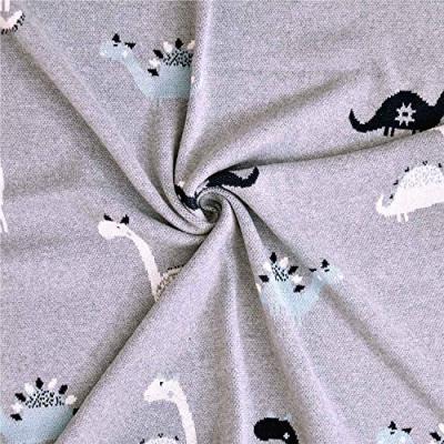 Couverture en coton bio- dino - gris COUV-TRICOT-KND-DINO-GRIS
