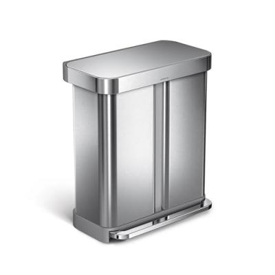 Poubelle &agrave; p&eacute;dale double compartiment 58L - Simplehuman - Gris - Inox