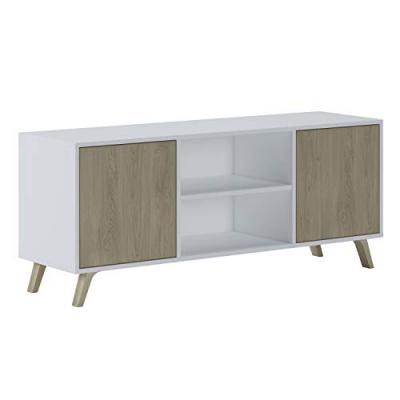 Meuble tv avec 2 portes, mod&egrave;le wind, couleur blanc puccini, 140x40x57cm