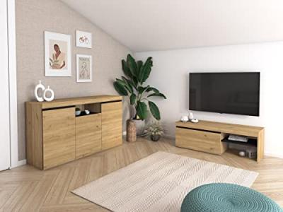 Set Naturale salle &agrave; manger, meuble auxilier, buffet-meuble TV 120cm ch&ecirc;ne nordique noir