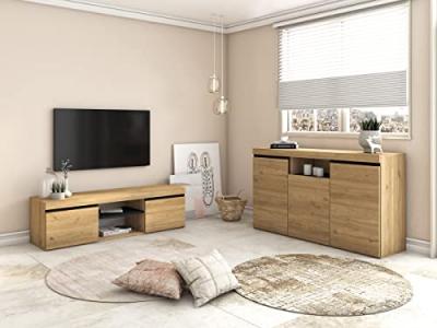 Set Naturale salle &agrave; manger, meuble auxilier, buffet-meuble TV 140cm ch&ecirc;ne nordique noir