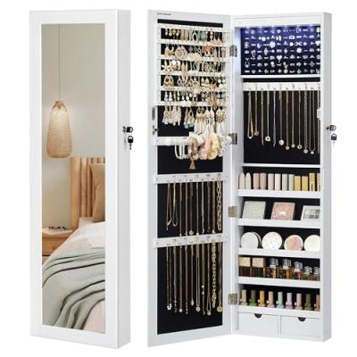 Armoire &agrave; bijoux pour portes &agrave; suspendre avec miroir - H120 cm - Blanc